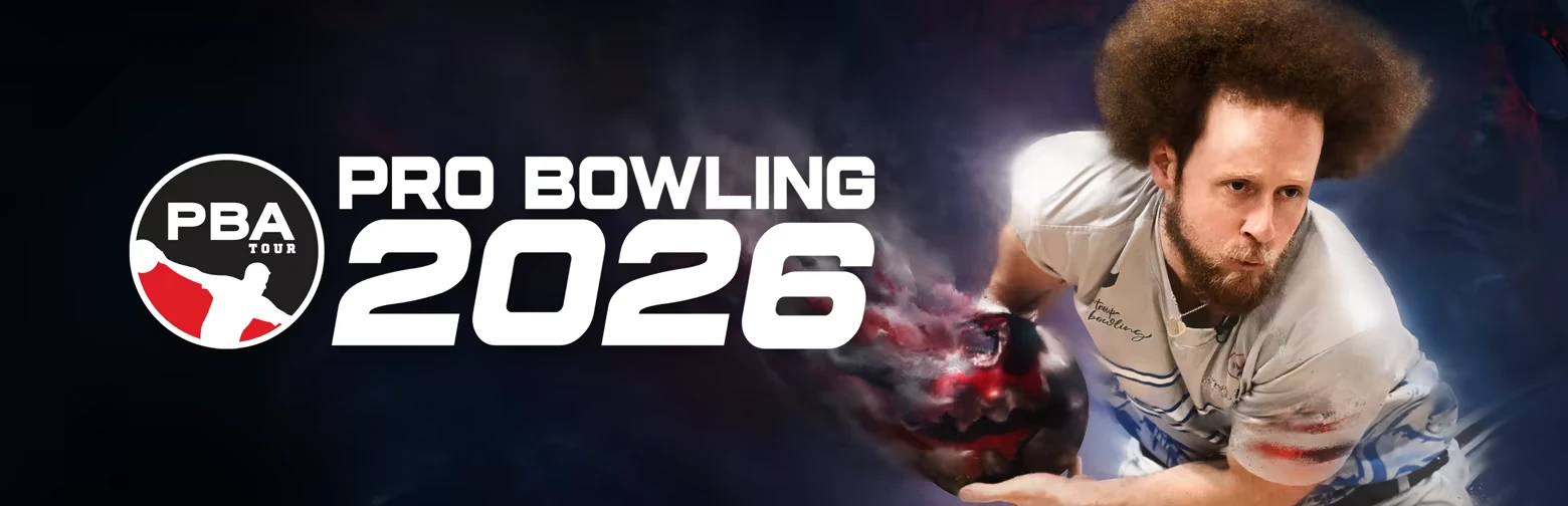 Bowler Action – PBA Pro Bowling 2026 PBA Pro Bowling 2026: A bowler in action with a glowing ball, logo and title on the left.