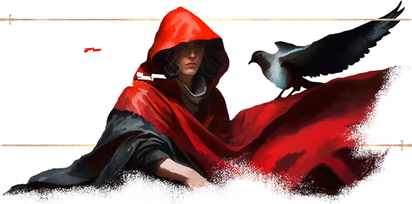 Peasant: Hooded figure in red cloak with raven, bold "PEASANT" text in white.