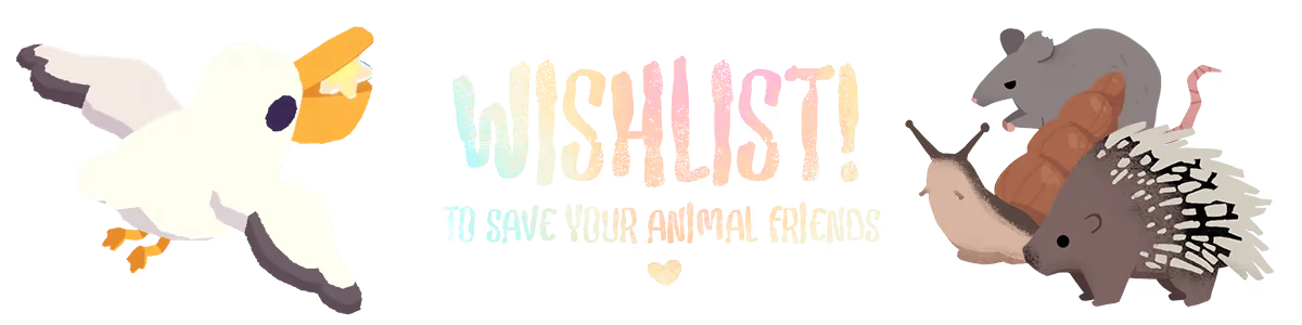 Pelikeeper: Pelican and animals beside “WISHLIST! TO SAVE YOUR ANIMAL FRIENDS” text.
