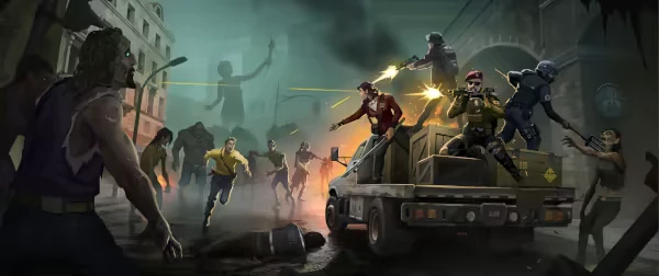 Persist Online: Survivors on a truck fend off zombies with guns in a dark, urban street scene.