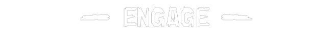 PHi: The word "ENGAGE" in bold, stylized white text with decorative lines on a black background.