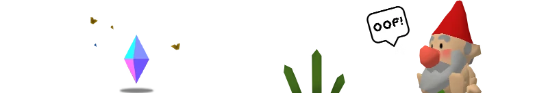 Pitfalls 64: Gnome with red hat says “OOF!” beside cactus on black background.