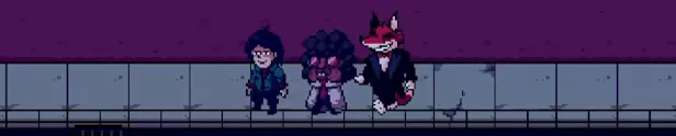 Play Rough: Three characters, including a fox in a tuxedo, stand on a cracked pavement.