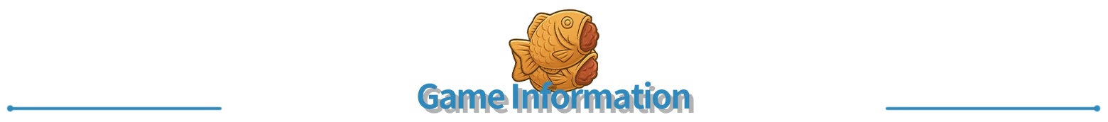 POJANGMACHA: A golden fish-shaped pastry above blue text "Game Information" with decorative lines.