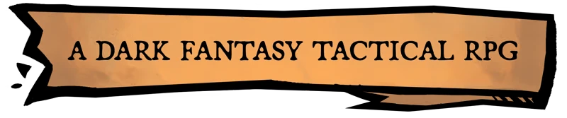 Prelude Dark Pain: Tan banner with black serif text reading “A DARK FANTASY TACTICAL RPG”.