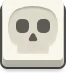 Press&Release: A gray skull icon on a white square button with rounded corners.