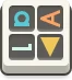 Press&Release: Four symbols on a keypad; blue circle, orange triangle, cyan line, yellow arrow.
