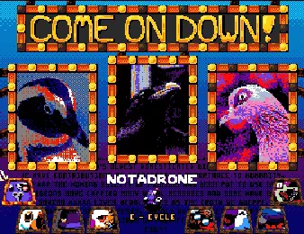 Come on Down – Price of Flight Price of Flight: Three bird portraits with "COME ON DOWN!" in bold yellow letters above.