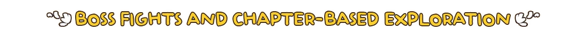Princess of the Water Lilies: Yellow banner with "Boss Fights and Chapter-Based Exploration" in bold.