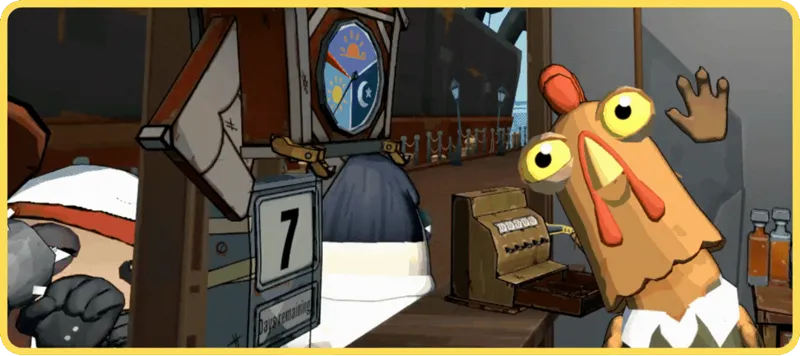 Prison Boss Prohibition: Cartoon chicken, cash register, clock, and "7 Days Remaining" sign.