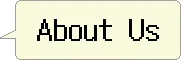 Progress98: Pixelated black text “About Us” on a pale yellow rectangular button.