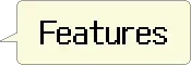 Progress98: Pixelated black text “Features” on a pale yellow menu panel.