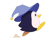 Projéct Timi: A cartoon penguin with a blue wizard hat and a yellow star on the tip.