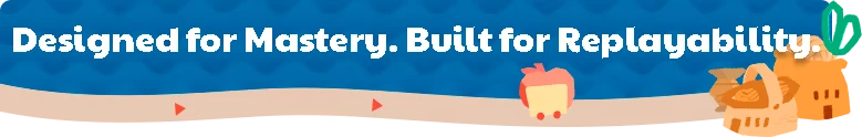Mastery Replayability Banner – Prophet Margin Prophet Margin: White text “Designed for Mastery. Built for Replayability.” on blue banner.