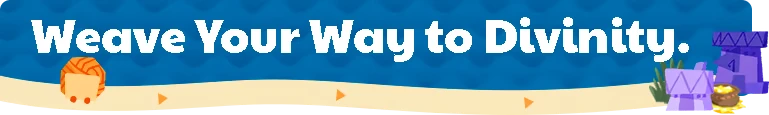 Weave Divinity Banner – Prophet Margin Prophet Margin: White text “Weave Your Way to Divinity.” on blue banner, icons below.