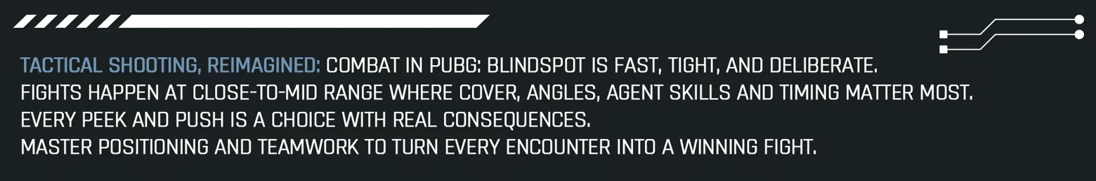PUBG: Text on tactical shooting, emphasizing fast, tight combat and strategic teamwork.