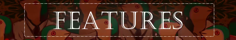 Purgatory’s Flower: "FEATURES" in bold white text over eerie, red-eyed figures with green accents.