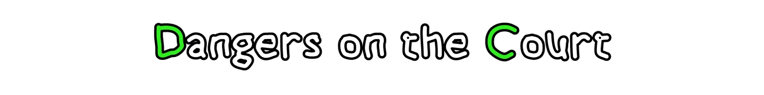 Quacolé Tennis: "Dangers on the Court" text in playful, outlined font with green accents.