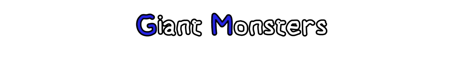 Quacolé Tennis: "Giant Monsters" text in bold, outlined font with blue and black accents.