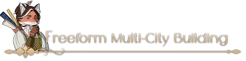 RAEV: A fox character with maps and text "Freeform Multi-City Building" in elegant font.