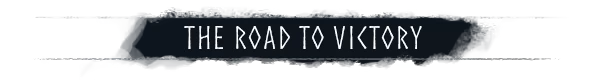 Ragnar: "The Road to Victory" text in runic style on a dark, paint-splattered background.