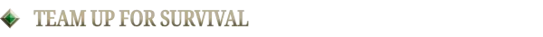 RailGods of Hysterra: Green diamond icon next to "TEAM UP FOR SURVIVAL" in bold, serif font.