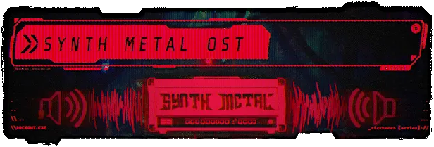 Rebel Core: Red UI with "SYNTH METAL OST" text, sound waves, and speaker icon.