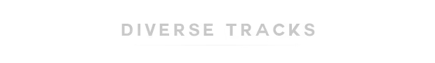 Recharge: Bold white text "DIVERSE TRACKS" on black background with a thin underline.