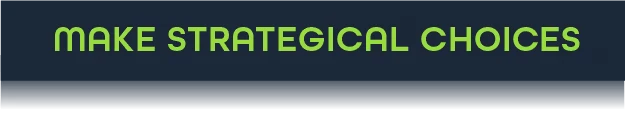 Regista: Bold green text on dark background reads "MAKE STRATEGICAL CHOICES".