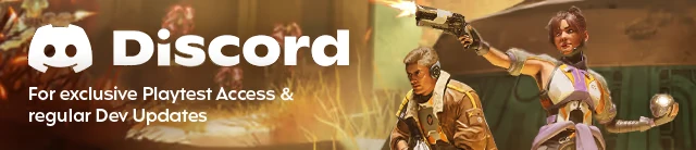 Discord Promo Banner – REPLICORE REPLICORE: Discord logo and text beside two sci-fi fighters firing guns amid sparks.
