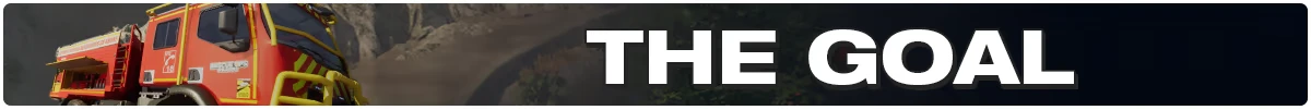 Mission Goal Banner – Rescue Ops: Wildfire Rescue Ops: Red fire truck on left, bold white text “THE GOAL” on dark banner.