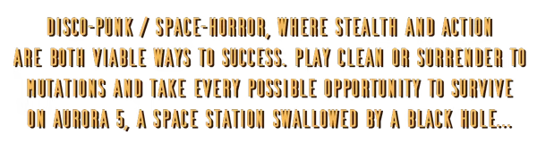 Disco Punk Text – RetroSpace RetroSpace: Gold all-caps text on black: “DISCO-PUNK / SPACE-HORROR...”.