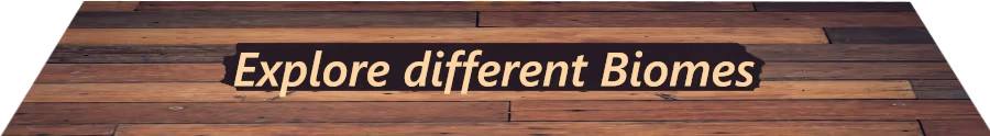 Rich River: Text "Explore different Biomes" on a wooden plank background.