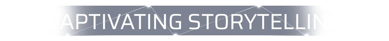 Rivage: White text “CAPTIVATING STORYTELLING” on dark blue banner with nodes.