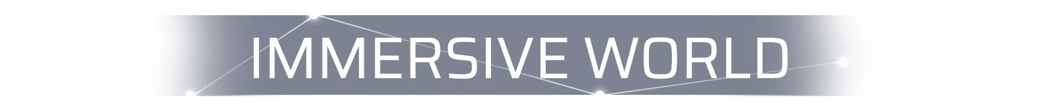 Rivage: White “IMMERSIVE WORLD” text on dark blue banner with glowing nodes.