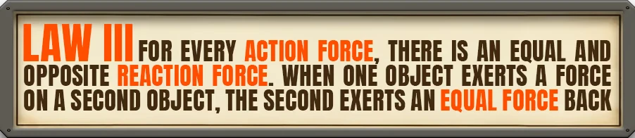 RMF's Ragdoll Physics Experiments: Sign with Newton's Third Law in bold orange and black text.