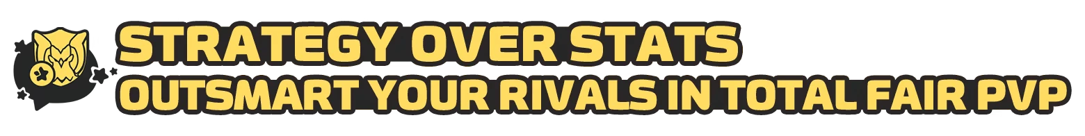 Roco Kingdom: Yellow text “STRATEGY OVER STATS” and “OUTSMART YOUR RIVALS IN TOTAL FAIR PVP”.