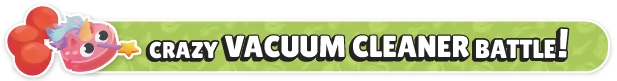 Roombattle: Green banner with "Crazy Vacuum Cleaner Battle!" text, red balloons, unicorn vacuum.