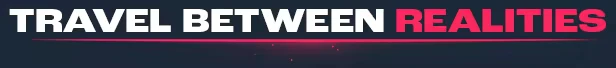 Rumbral: "TRAVEL BETWEEN REALITIES" in bold white and pink text with a glowing pink line.