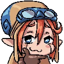 Pilot Portrait – Ryze Ryze: Pixel-art close-up of a red-haired character wearing blue goggles and headset.