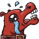 Red Creature Closeup – Ryze Ryze: Pixel-art red creature with big eye and open mouth, blue tongue and drool drops.