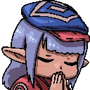 Sleepy Pilot Closeup – Ryze Ryze: Pixel art close-up of a sleepy character in a blue cap with long hair.