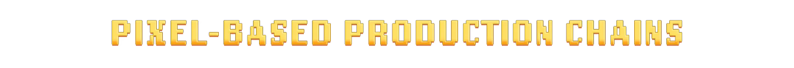 Sandustry: Text "PIXEL-BASED PRODUCTION CHAINS" in bold, orange block letters with a shadow.