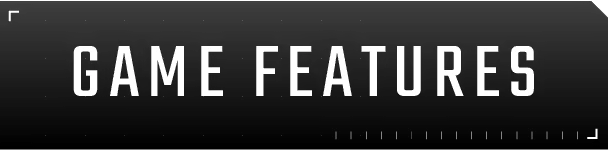 Satan is an Astronaut: Bold white text "GAME FEATURES" on a black background with corner lines.