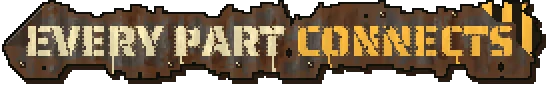 Every Part Connects – Scrapworks Inc. Scrapworks Inc.: Pixel-art banner with rusty plate reading EVERY PART CONNECTS!.