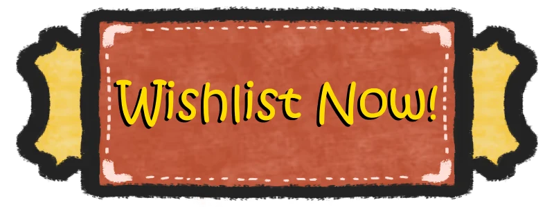 Scrub Dudes: "Wishlist Now!" text on a stitched fabric banner with yellow and red colors.