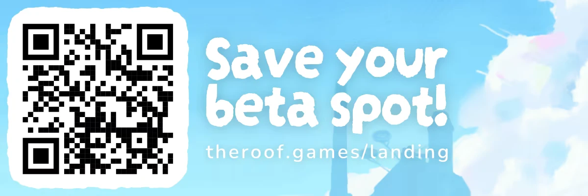 Seaward: QR code beside white text “Save your beta spot!” and “theroof.games/landing”.