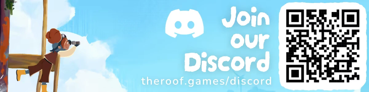 Seaward: Character with binoculars; “Join our Discord” text, URL, and QR code on blue sky.