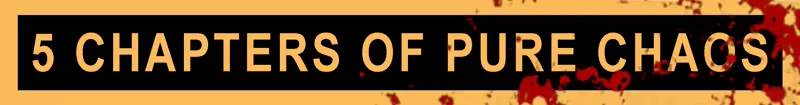 Service with a Shotgun: Bold text "5 Chapters of Pure Chaos" on orange with blood splatters.