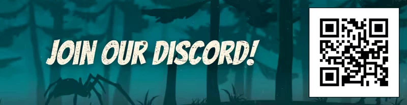 Shadow Of The Union: Text "JOIN OUR DISCORD!" over a forest scene with a QR code on the right.
